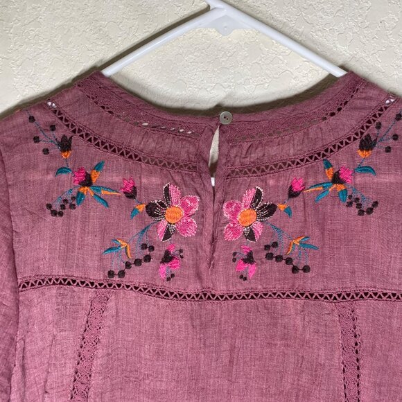 Umgee M Pink Long‎ Sleeve Embroidered Boho Tunic Dress Boho Cottagecore - Picture 11 of 16